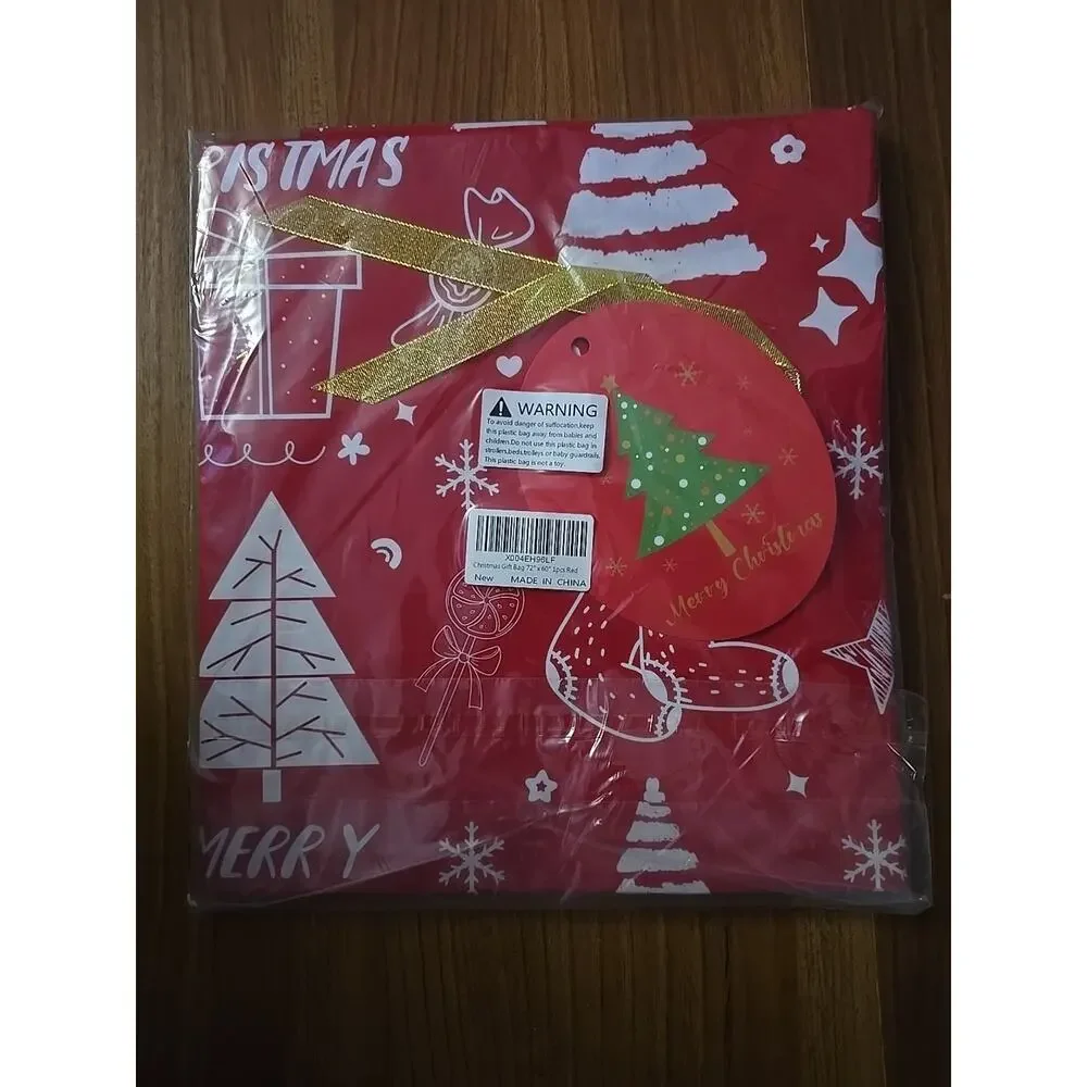4 Jumbo Christmas Gift Bags 72”x60” 4 Pcs Plastic Extra Large Christmas Red s36